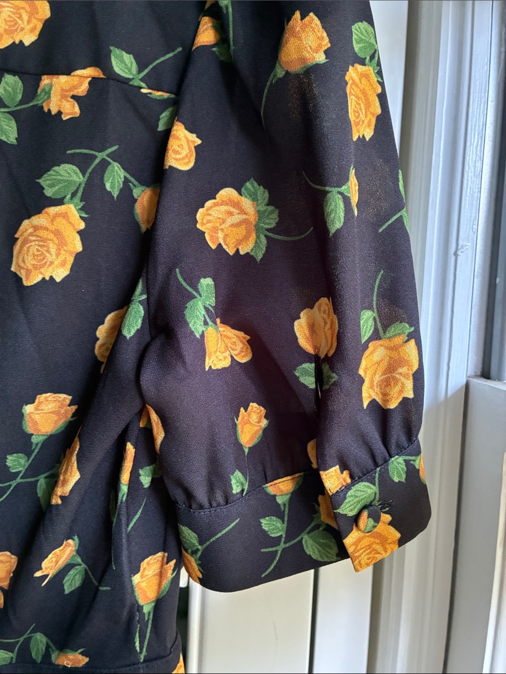 Michael Kors Collection Black Floral Tie-Neck Midi Dress with Yellow Roses - Picture 6 of 9